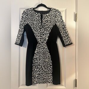 Black Halo Monochrome Long Sleeve Dress